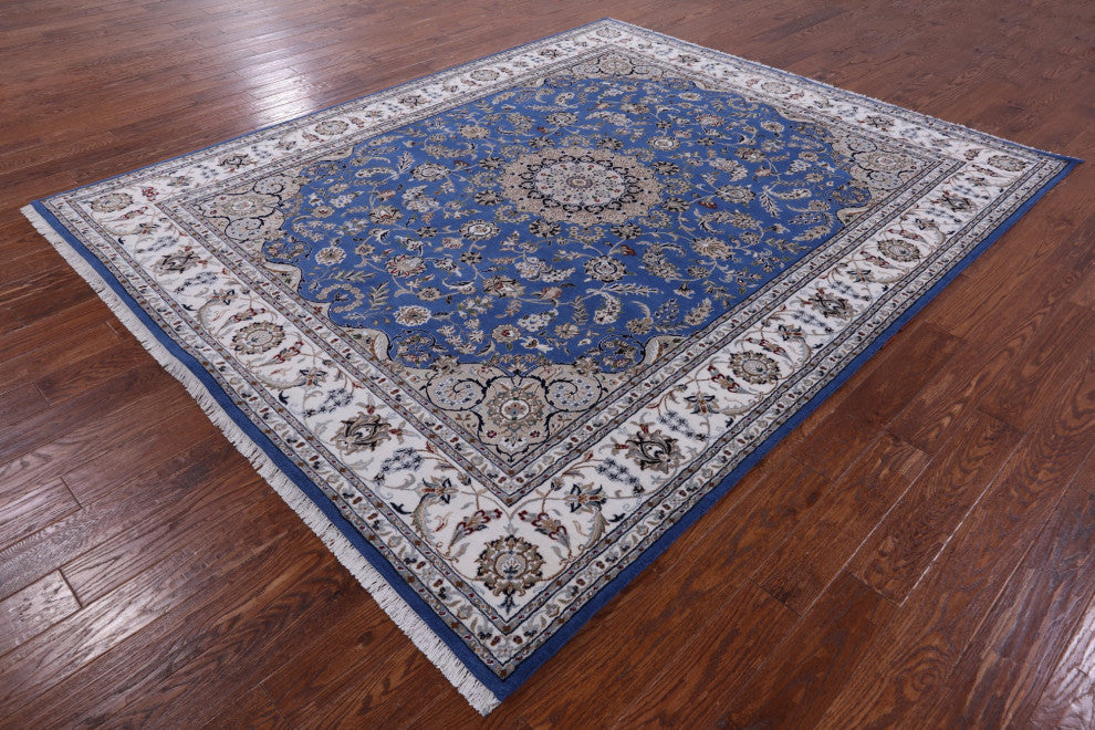 Hand Knotted Wool and Silk Persian Nain Rug 8' 1" X 10' 0" Q11648