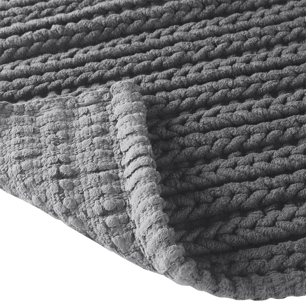 Madison Park Lasso 100% Cotton Chenille Chain Stitch Rug, Charcoal