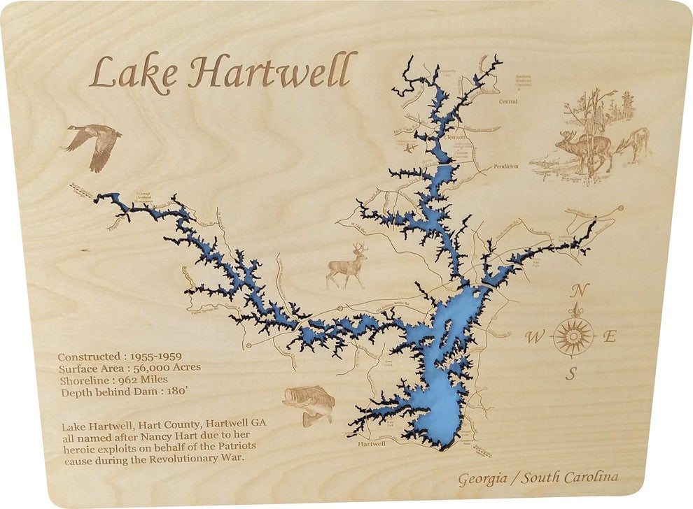 Lake Hartwell, Georgia-Wood Lake Map, Small Standout