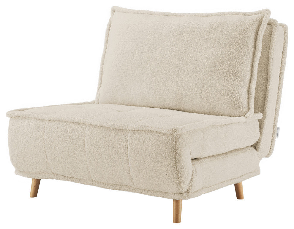 Modern Fabric Upholstered Convertible Sofa Bed Folding Sleeper Chair, Off White