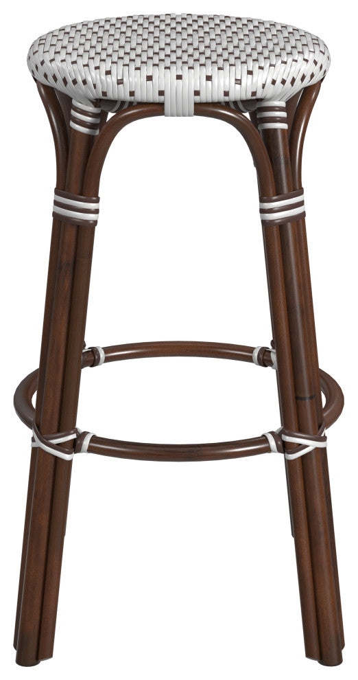 Tobias Rattan Bar Stool, Dark Brown and White, Diamond