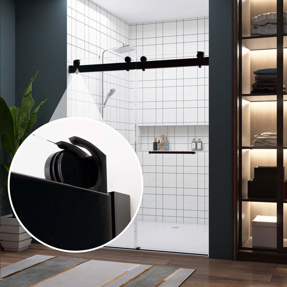 60"/72" W x 79" H Double Sliding Frameless Shower Door, Matte Black;, 60" X 79";