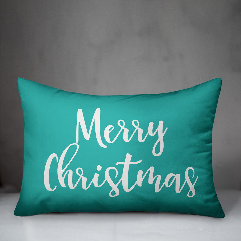 Merry Christmas, Teal 14x20 Lumbar Pillow