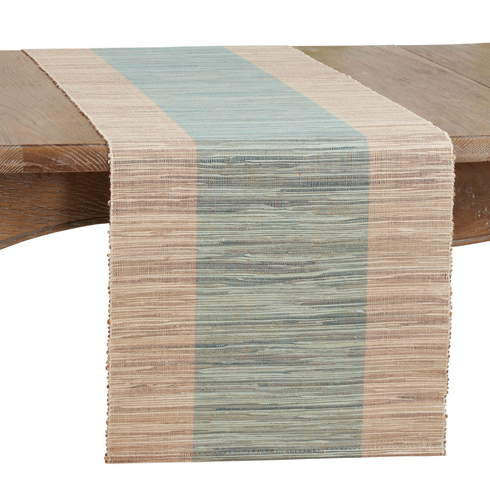 Shimmering Table Runner With Banded Design, Turquoise