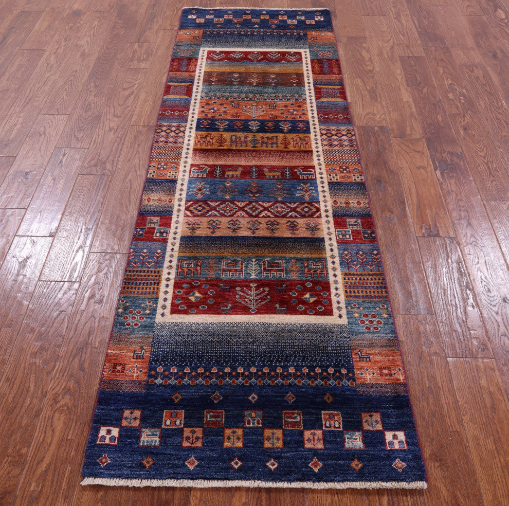 2' 6" X 8' 1" Persian Gabbeh Tribal Hand-Knotted Wool Runner Rug Q10933