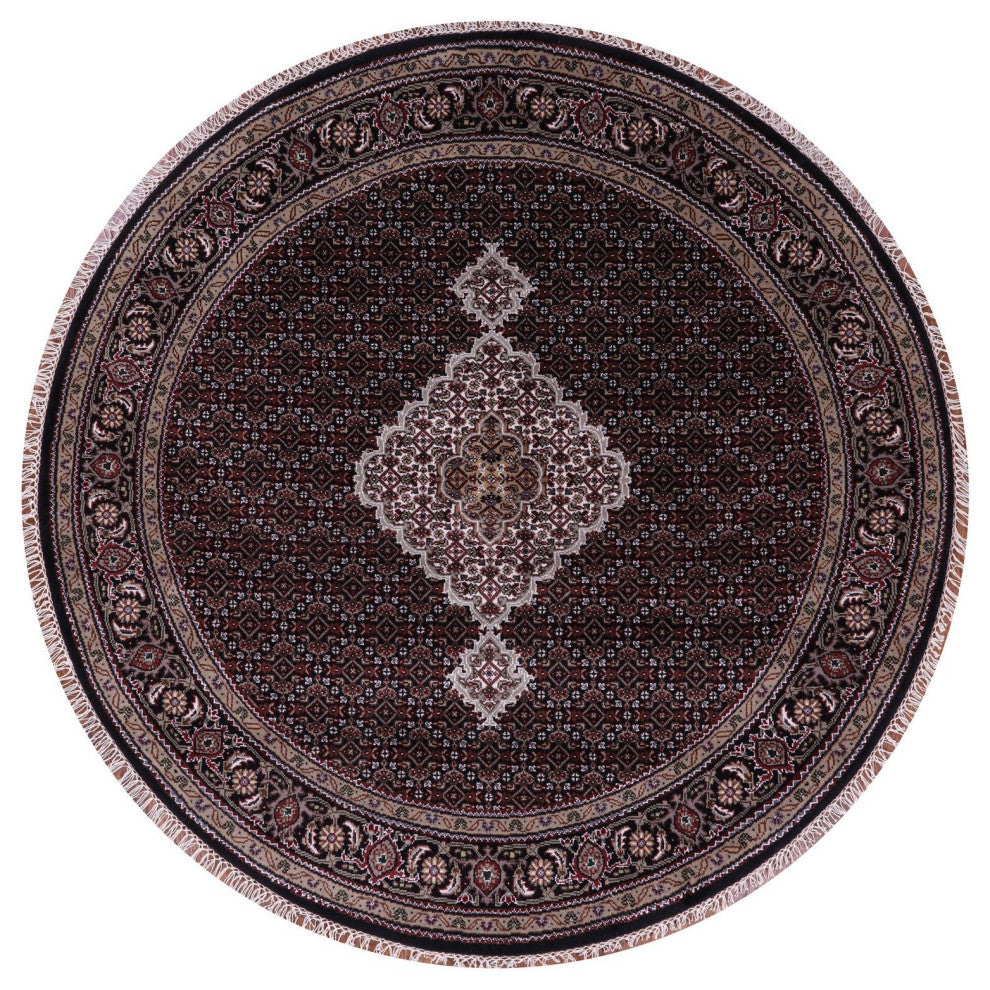 6' Round Persian Tabriz Handmade Wool and Silk Rug Q8902