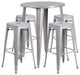 30" Round Silver Metal Bar 5-Piece Table Set With 4 Square Seat Backless Stools