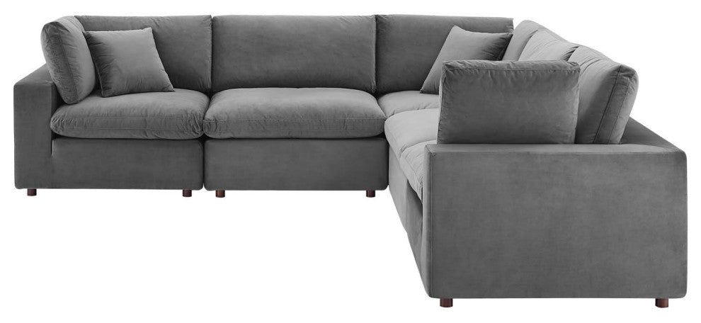 Sectional Sofa Set, Velvet, Gray, Modern, Living Lounge Hotel Hospitality