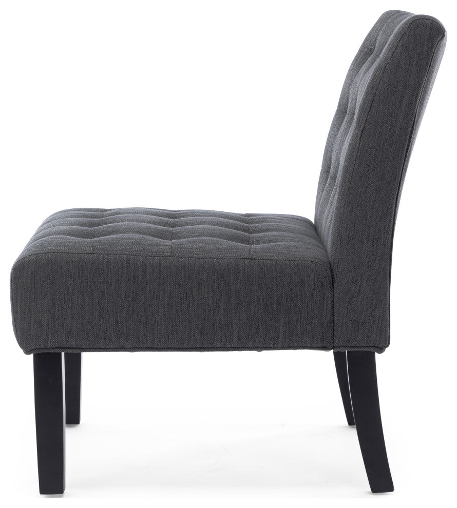 Mulligan Fabric Tufted Slipper Chairs, Set of 2, Charcoal + Matte Black