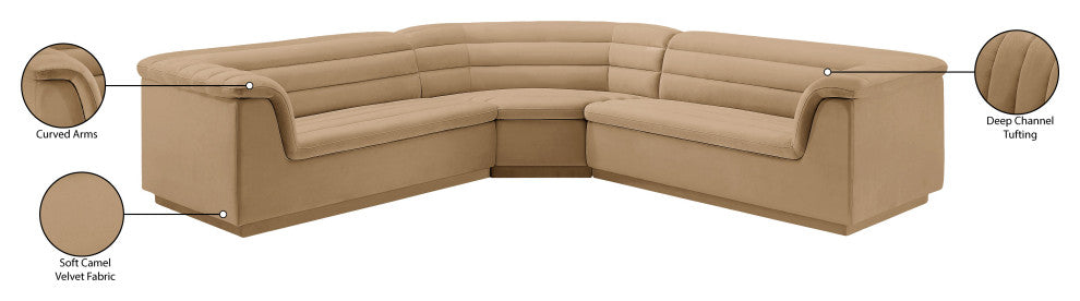 Cascade Upholstered Modular Sofa, Camel, Velvet, Corner Sectional