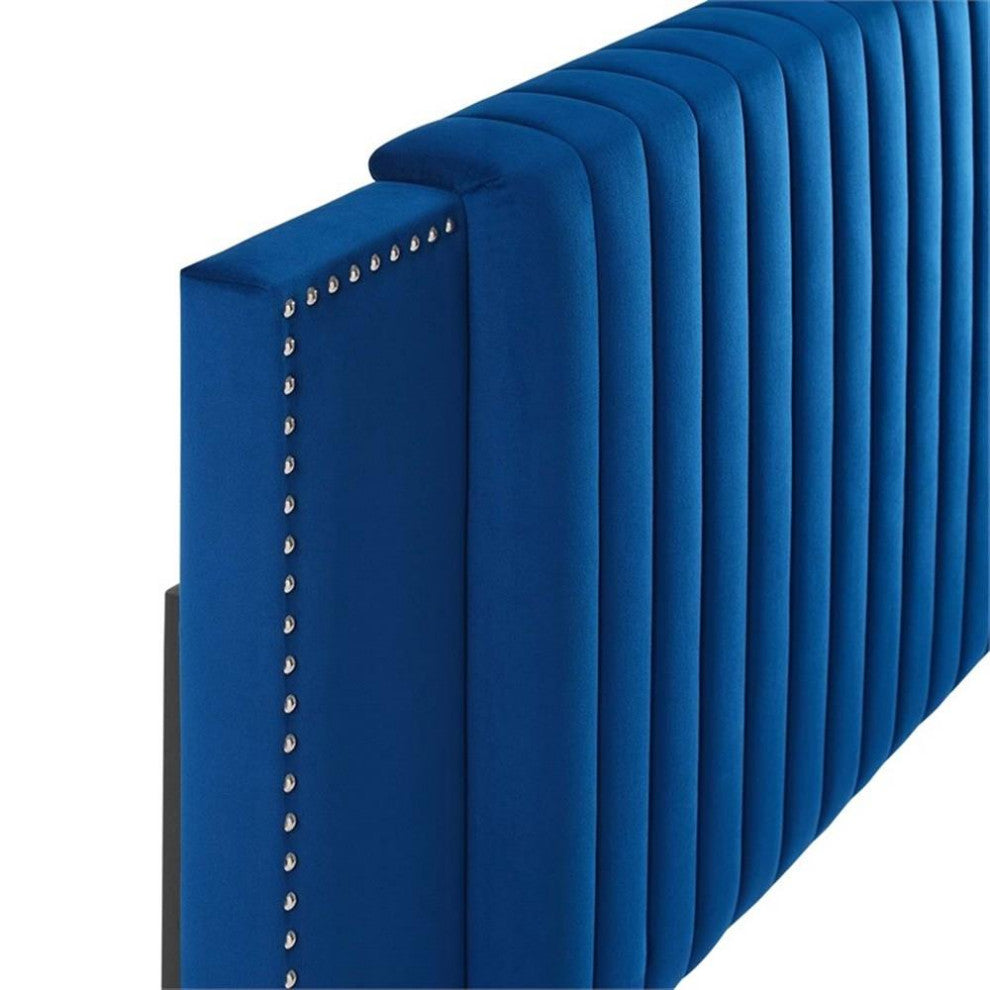 Felicity Channel Tufted Performance Velvet King/California King Headboard, Navy