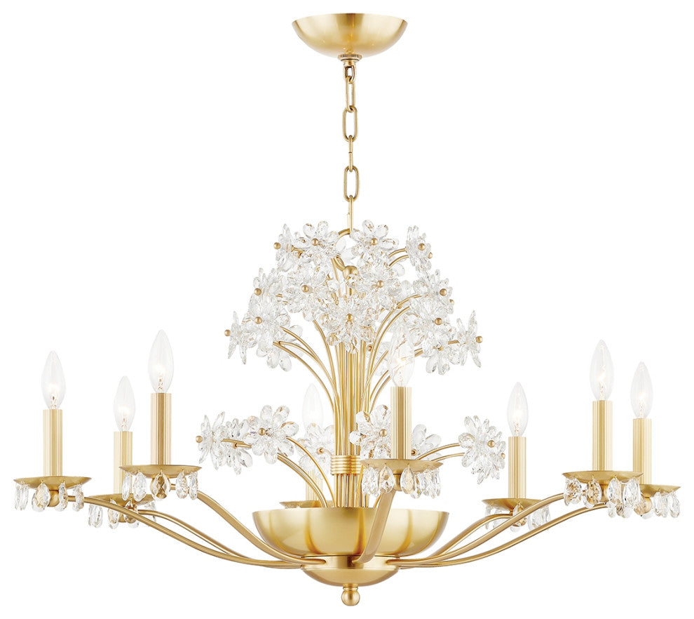 Beaumont 10 Light Chandelier, Aged Brass, Clear Glass