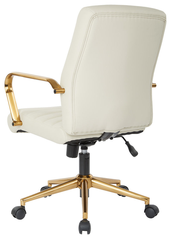 Mid-Back Faux Leather Chair With Gold Arms and Base, Cream