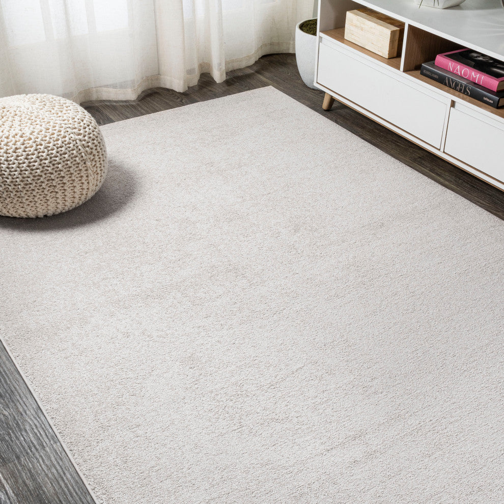 Haze Solid Low-Pile Runner Rug, Ivory, 5 X 8