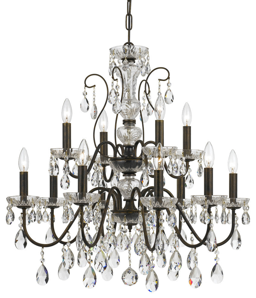 Crystorama Traditional Crystal 12-Light Clear Crystal Chrome Chandelier, English Bronze