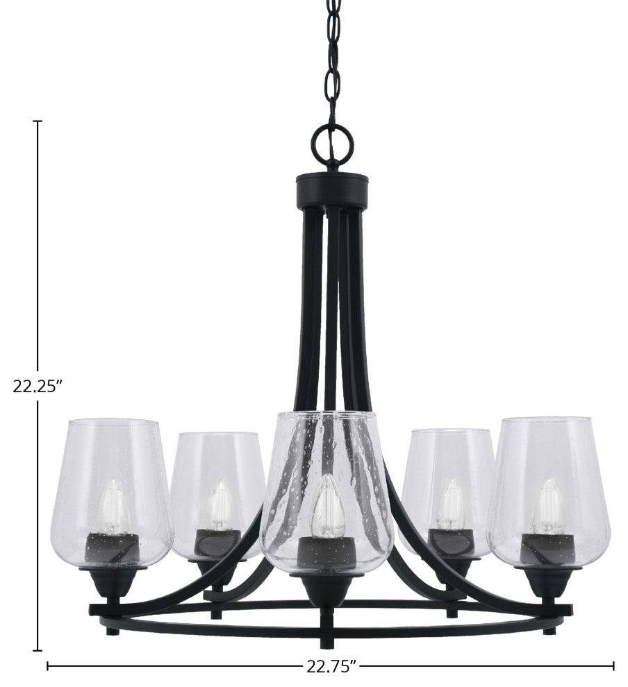 Paramount 5-Light Chandelier, Matte Black, 5" Clear Bubble Glass