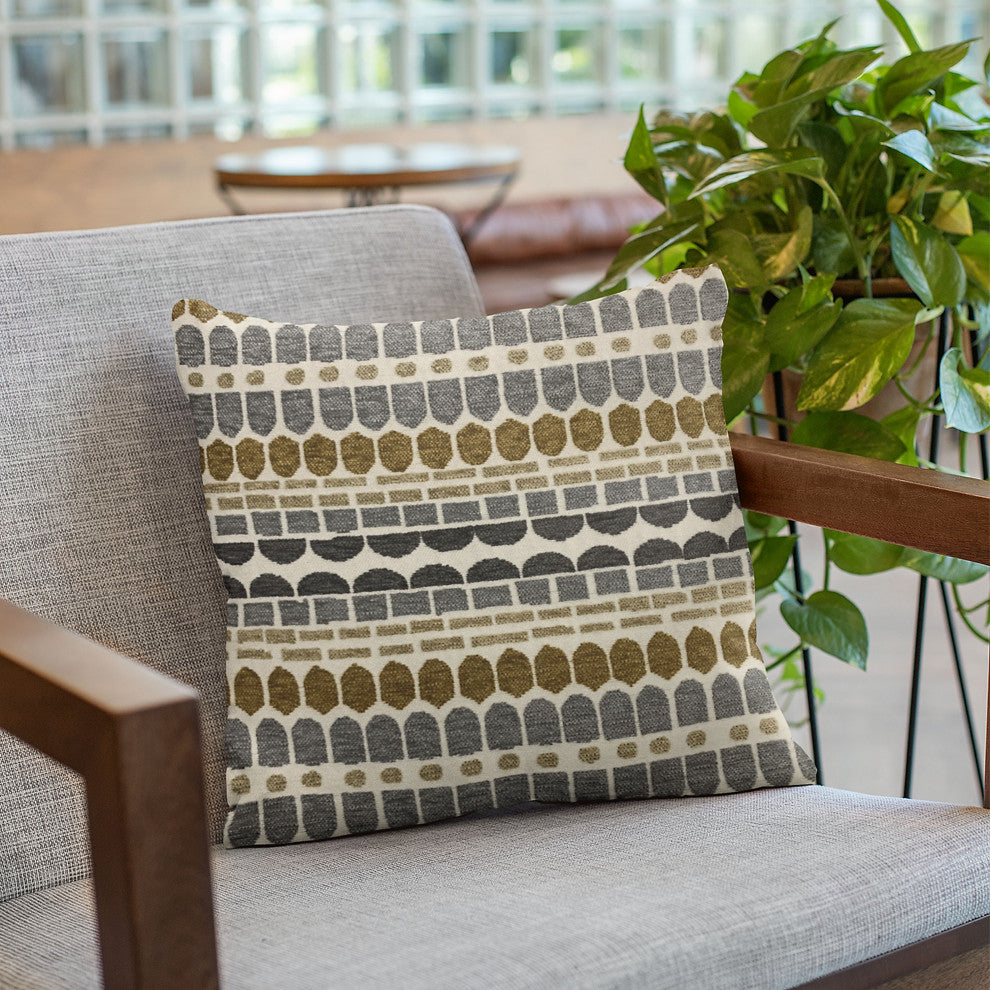 Plutus Green, Gray Harmony Border Luxury Throw Pillow, 22"x22"