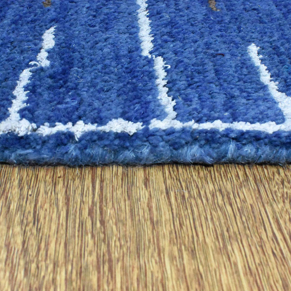 Hand Knotted Wool Area Rug Abstract Blue Beige