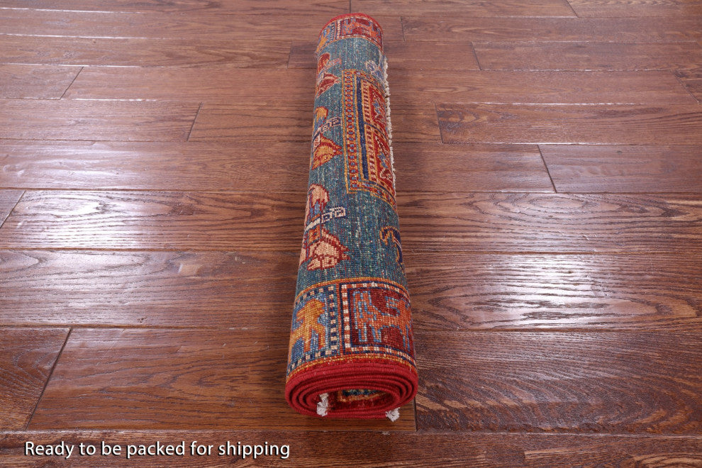 2' 7" X 3' 11" Handmade Antiqued Pazyryk Historical Design Rug Q10950