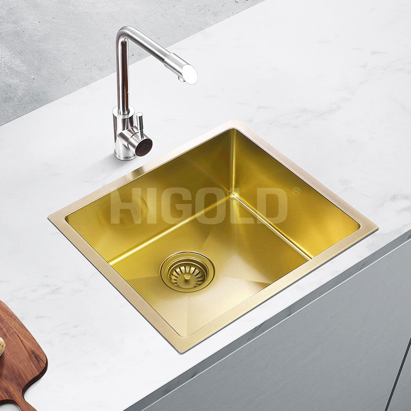 HIGOLD Single Bowl Undermount Kitchen Sink, 10", Nano, PVD Gold