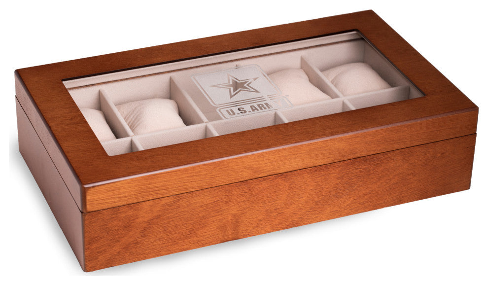 US Army Logo Brown Wood 10 Watch Case