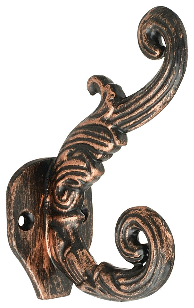 Mascot Hardware 4-1/10" Distressed Copper Wall Hook with Floral Detailing