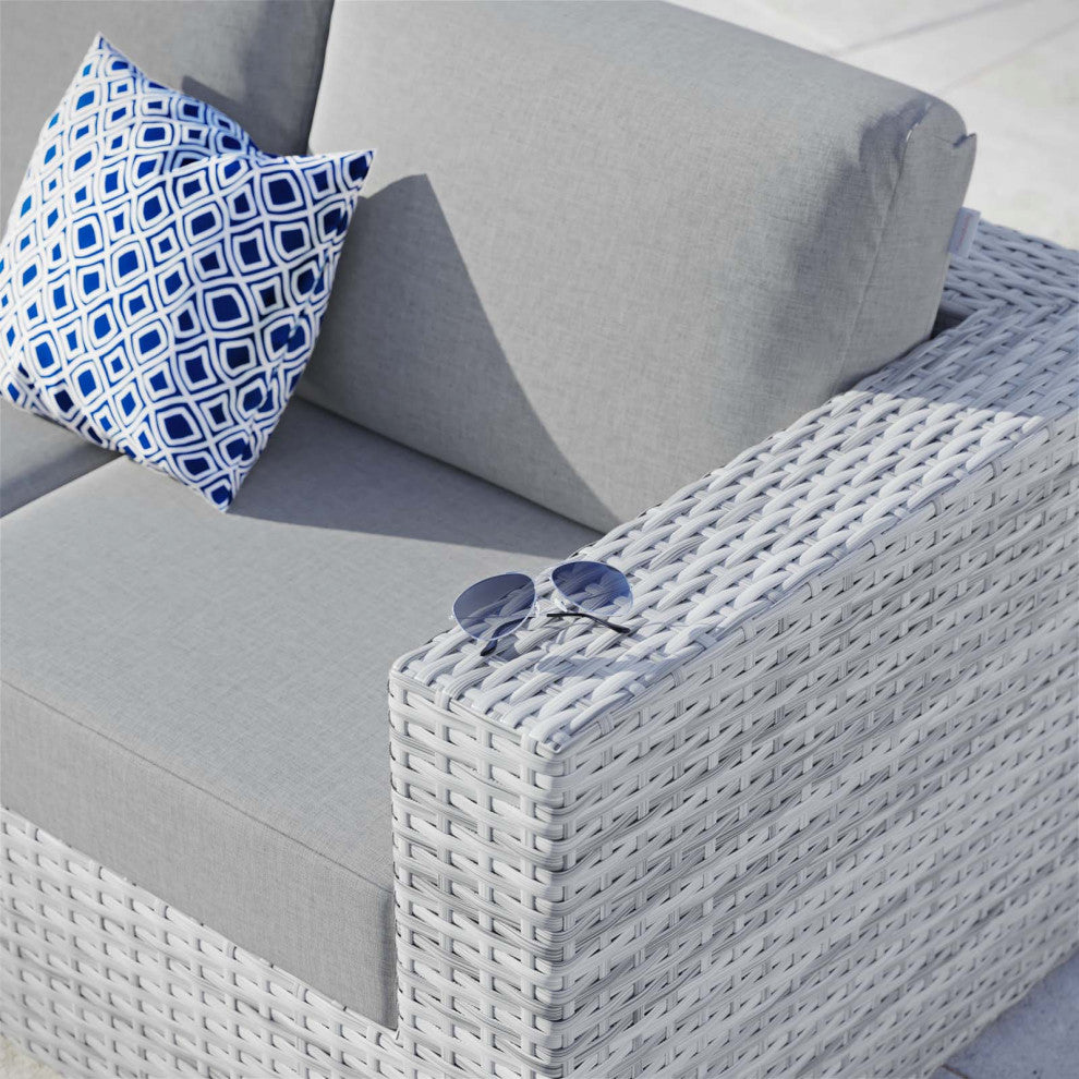 Lounge Loveseat Sofa, Rattan, Wicker, Gray, Modern, Outdoor Patio Bistro
