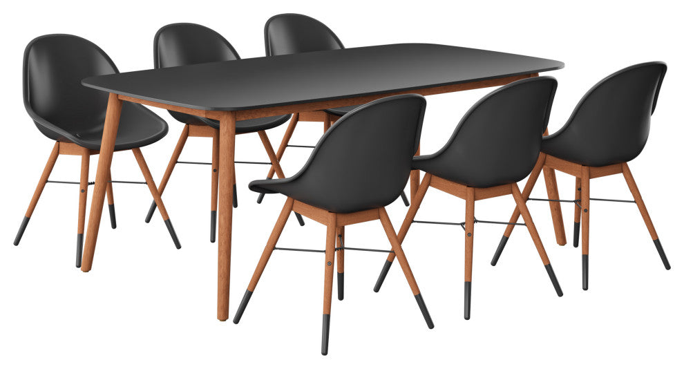 Amazonia 7 Piece Rectangular Patio Dining Set, Black Plastic/Resin Chairs