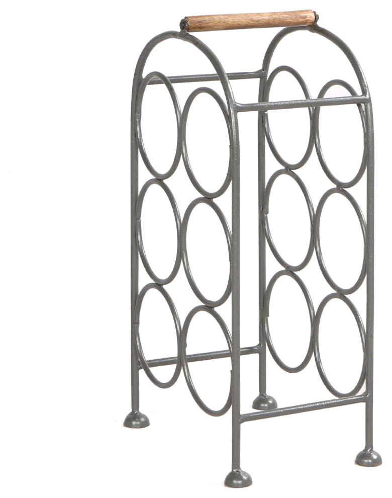Benzara UPT-266372 Wine Rack Holder, Arched Iron Frame, 6 Bottle Storage, Gray