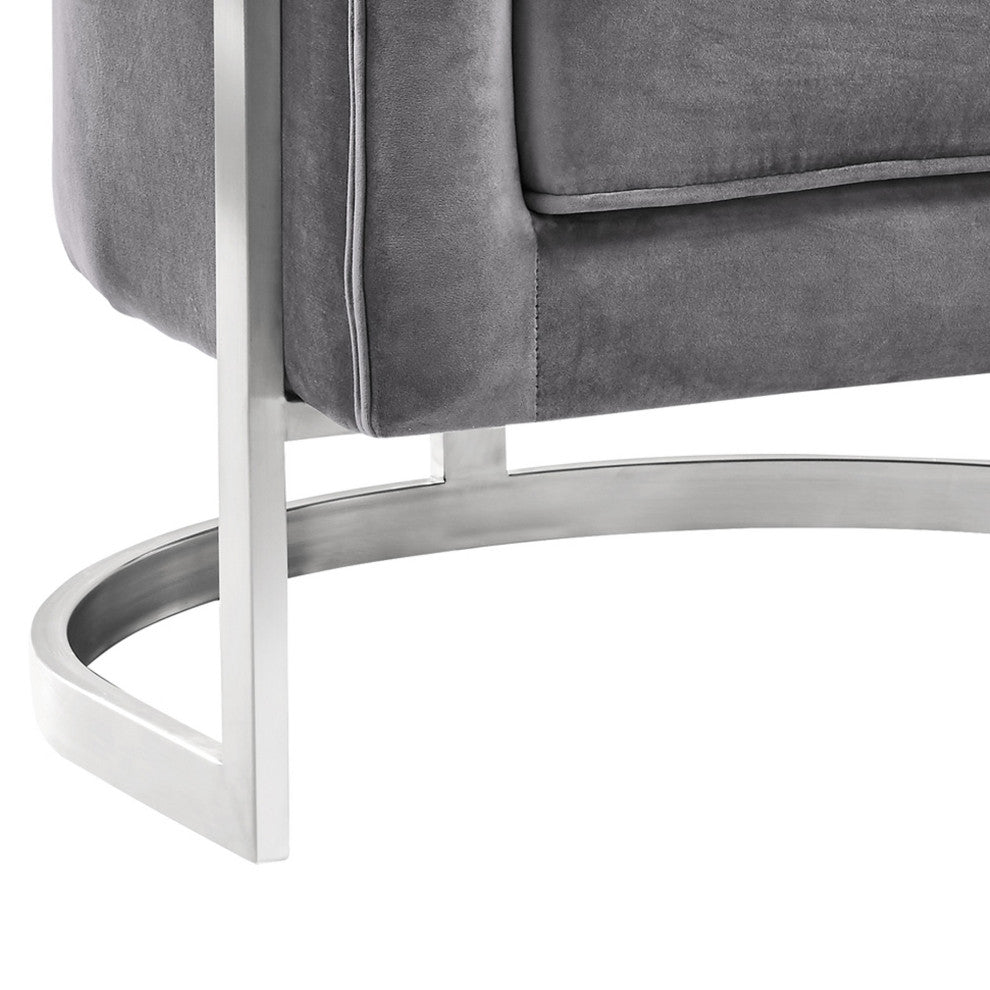 Benzara BM236857 18" Velvet Upholstered Curved Modern Accent Chair, Gray