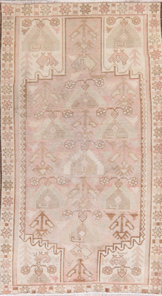 Consigned, Vintage Distressed Hand Made Traditional Persian Area Rug, Pink, 4x7