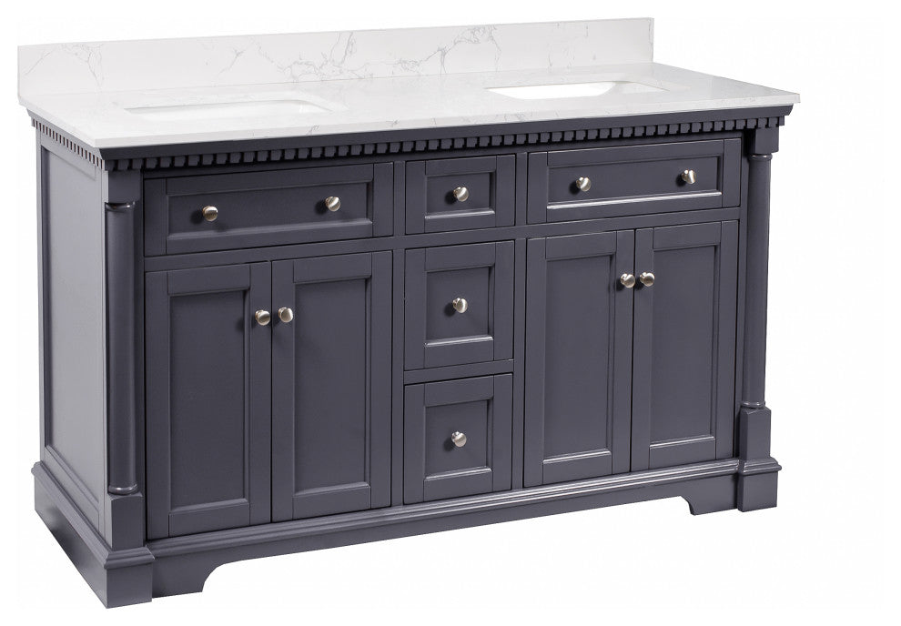 Sydney 60" Bathroom Vanity, Marine Gray, Engineered Marble, Double Sink