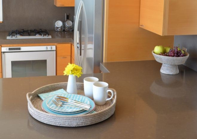 La Jolla Rattan Round Serving Tray, White-Wash