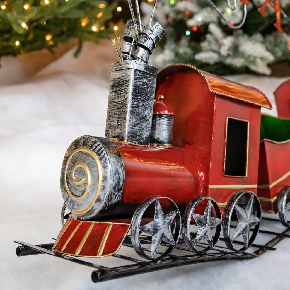 Metal Christmas Train With 2 Carts on Track