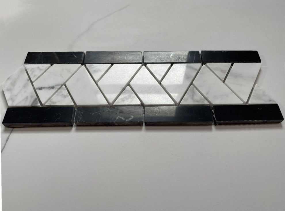 Mosaic Border Carrara White Marble Herringbone Listello Tile Polished, 1 sheet