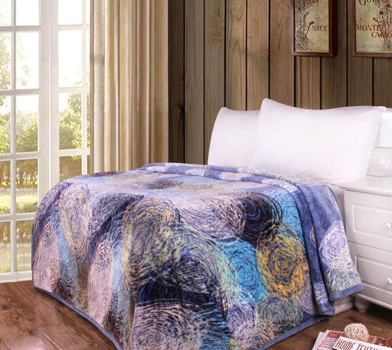 Concentric Swirls Reversible Fleece Flannel Blanket, Blue