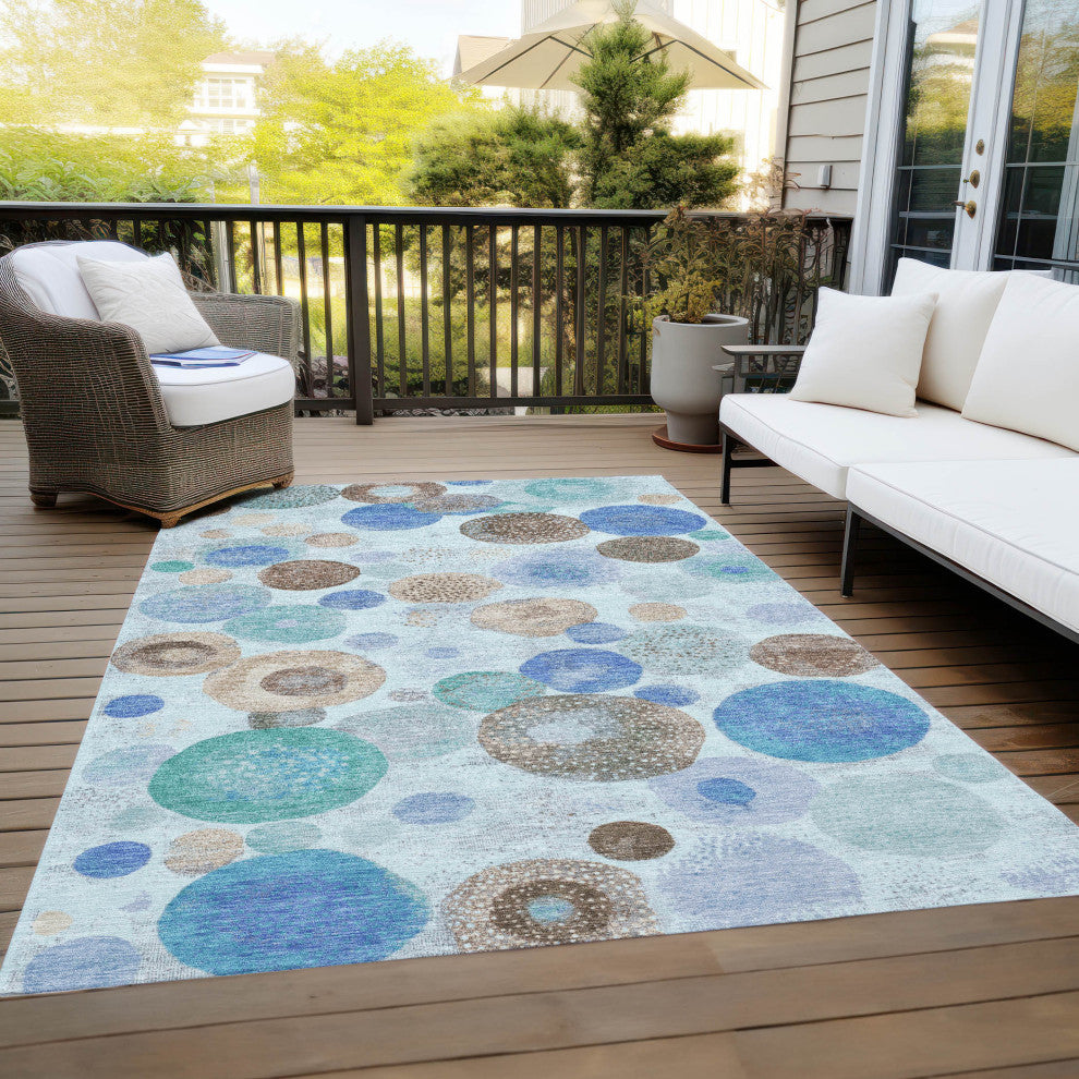 Machine Washable Indoor/Outdoor Chantille ACN1896 Teal 9' x 12' Rug