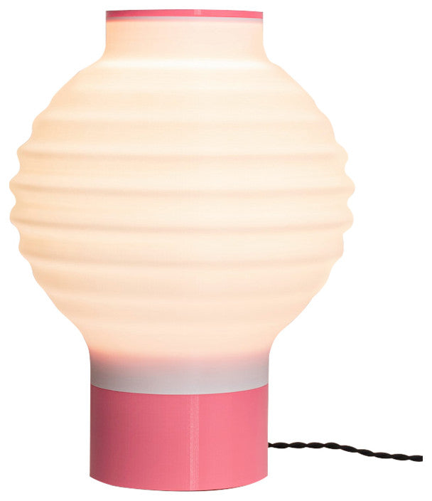 Asian Lantern 15" Plant-Based PLA Dimmable LED Table Lamp, White/Hot Pink