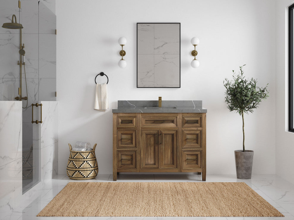 Santa Monica 48 Single Sink Bath Vanity in Graywashed Teak 2" Piatra Gray