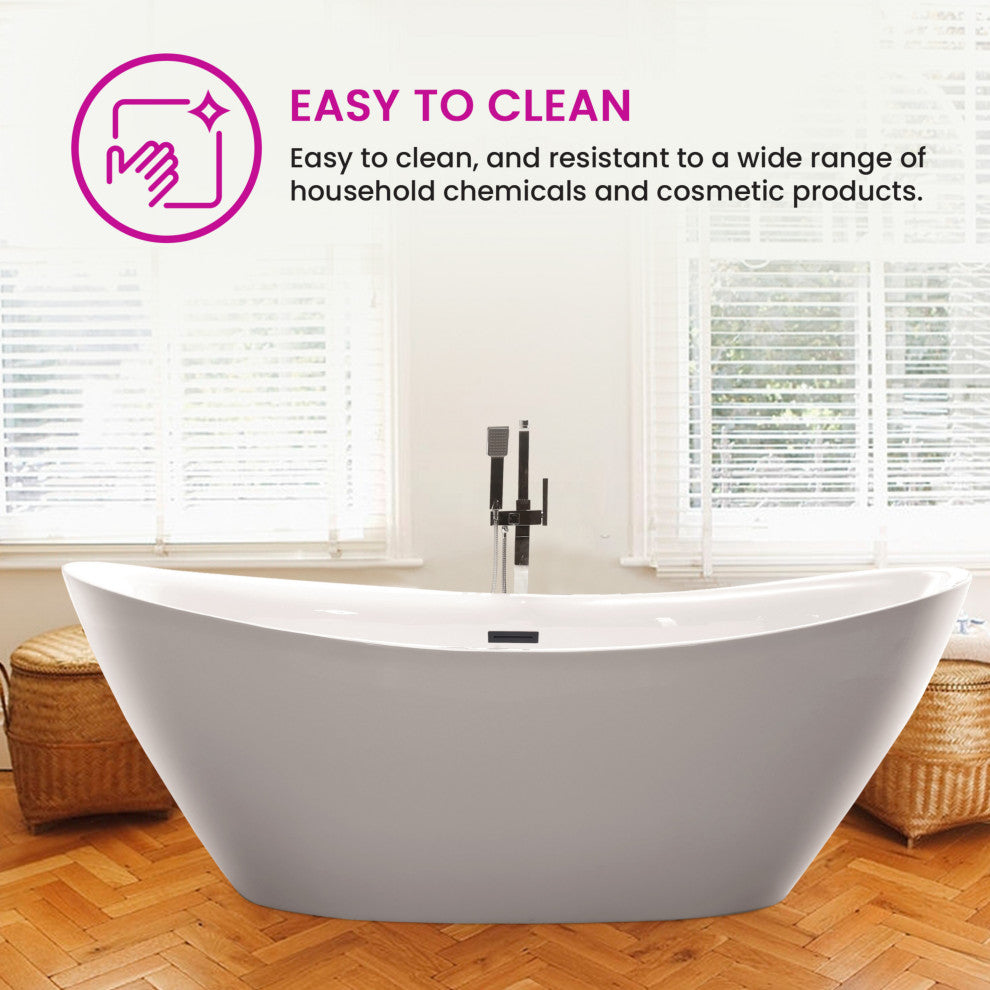 Vanity Art 71" x 33" Acrylic Freestanding Soaking Bathtub, White/Oil Rubbed Bronze