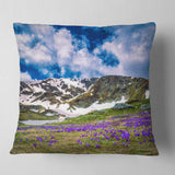Spring Blooming Crocus Flowers Landscape Printed Throw Pillow, 16"x16"