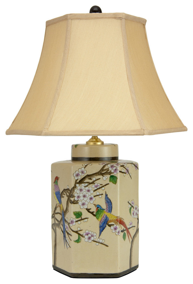 22" Birds and Flowers Porcelain Jar Lamp
