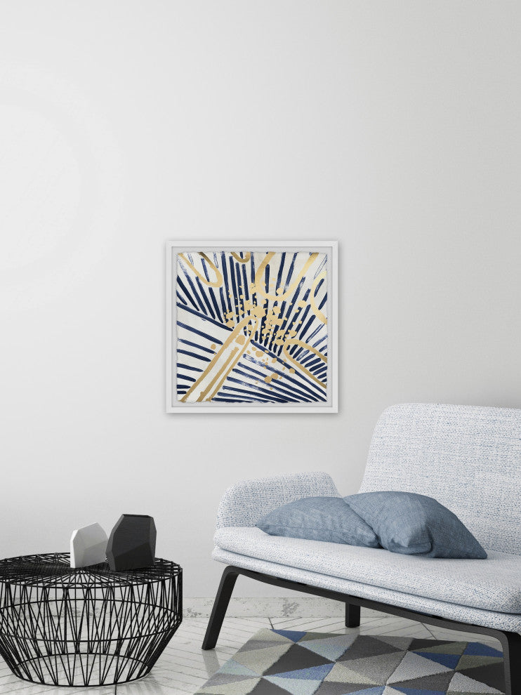 "Blue and Gold Strokes" Framed Painting Print, 12"x12"