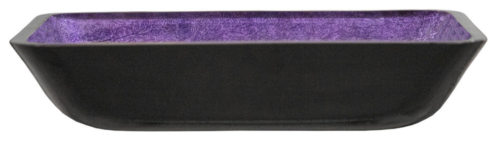 Eden Bath EB_GS81 Rectangular Purple Foil Glass Vessel Sink with Black Exterior