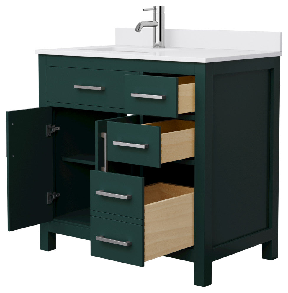 Beckett 36" Green Single Vanity, White Cultured Marble Top, Nickel Trim