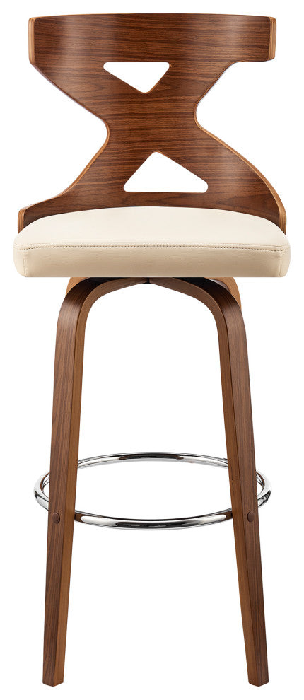 Gayle 30" Swivel Cross Back Cream Faux Leather and Walnut Wood Bar Stool