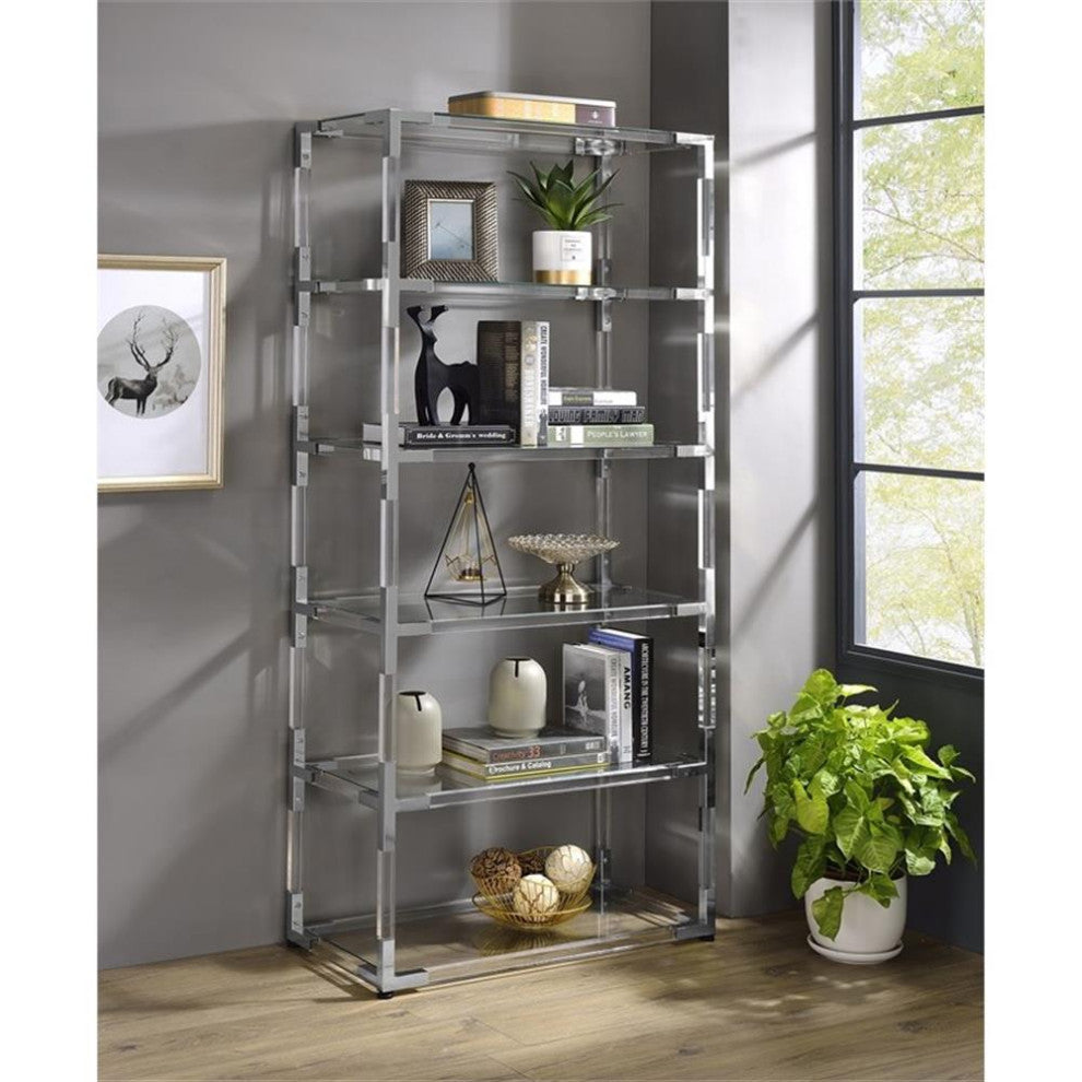 Pemberly Row Pure Decor Lucite Acrylic Bookcase with 6 Shelf in Clear