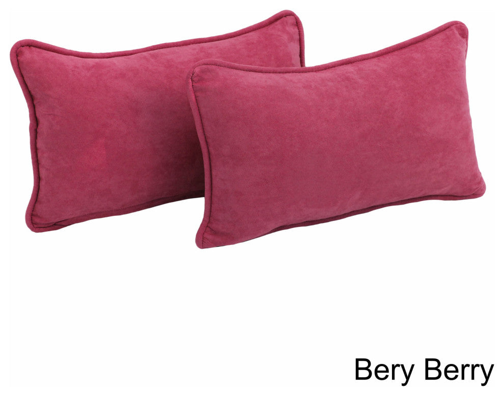 20"X12" Double-Corded Solid Microsuede Back Support Pillows Set of 2, Bery Berry