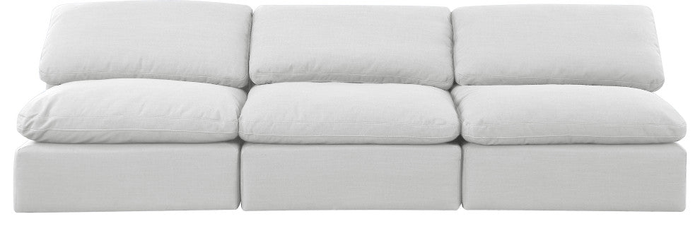 Indulge Upholstered Modular Sofa, White, 3-Piece: 3 Armless Chair, Down Stuffed Linen Textured Fabric