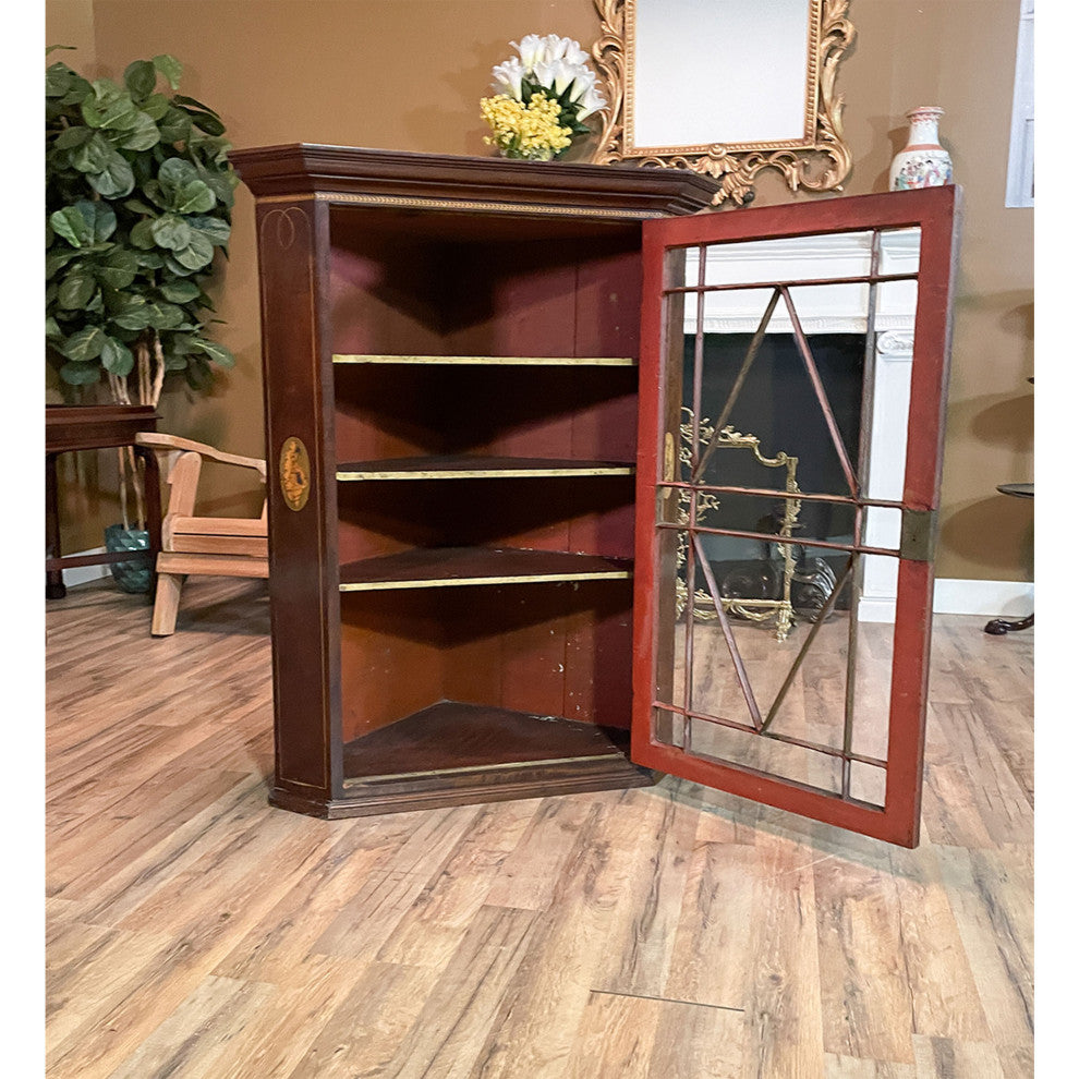 NVIN0352 Antique Inlaid Hanging Mahogany Corner Cabinet